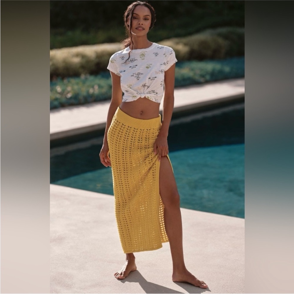 Anthropologie Celandine Yellow Knit Maxi Skirt XL